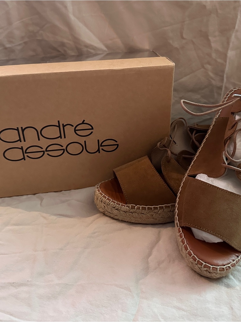 Andre Assous Tan Suede Espadrille Platform Lace-Up Sandals